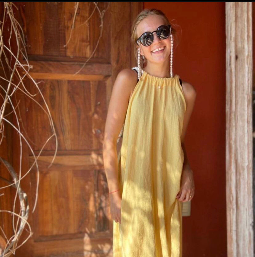 Handmade Backless Maxi Beach Dress ZOE, Organic Cotton