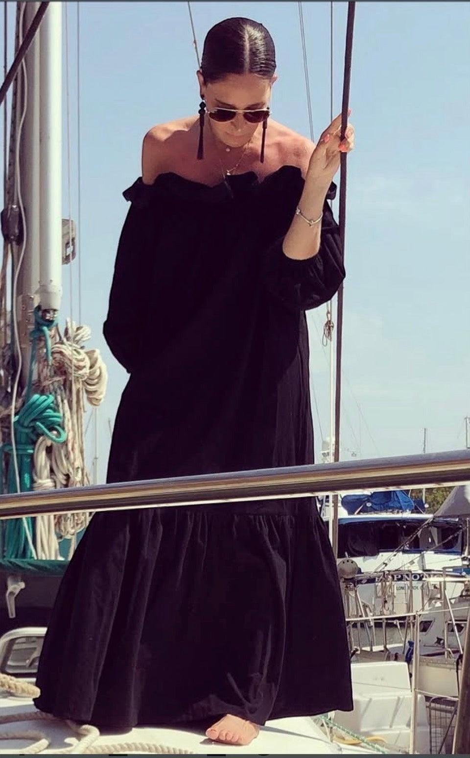 Handmade Boho Maxi Beach Dress Off-the-shoulder "MINA", by ALLE BOHO