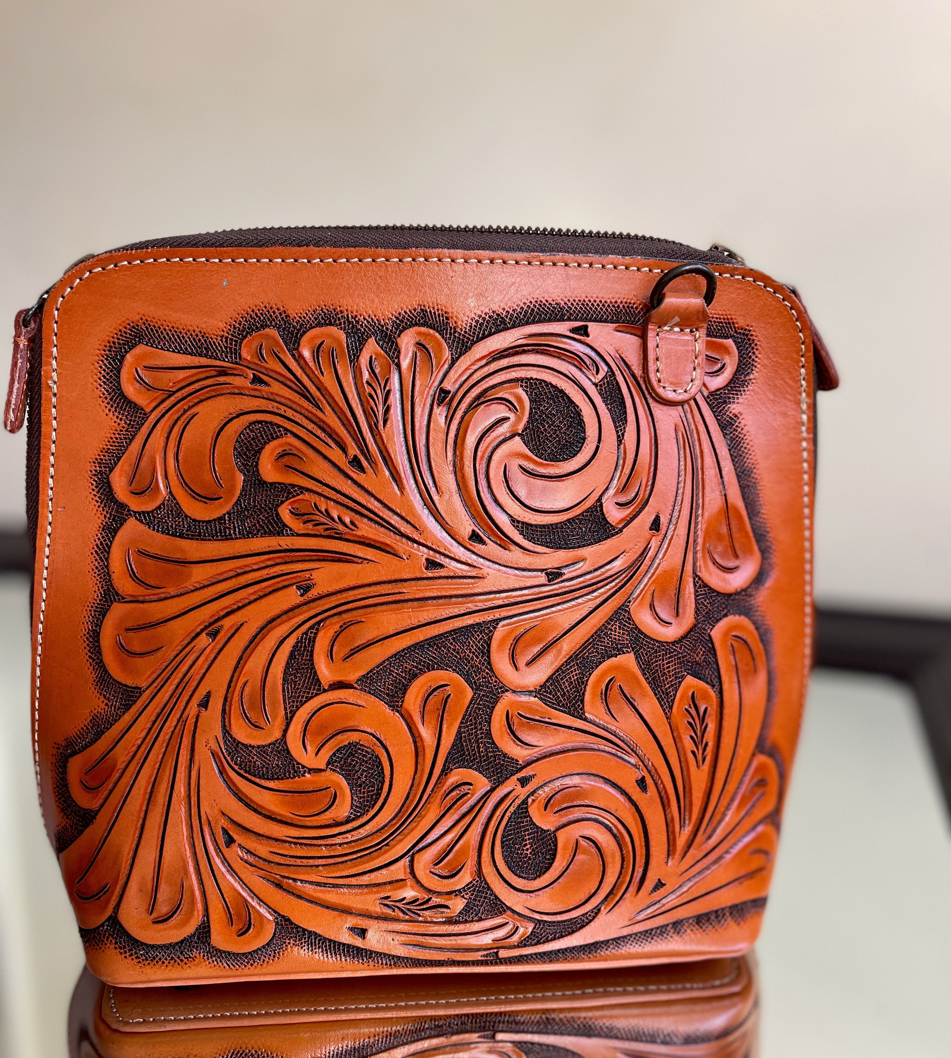 Hand-Tooled Leather Large Crossbody "CATALINA" by ALLE more Colors