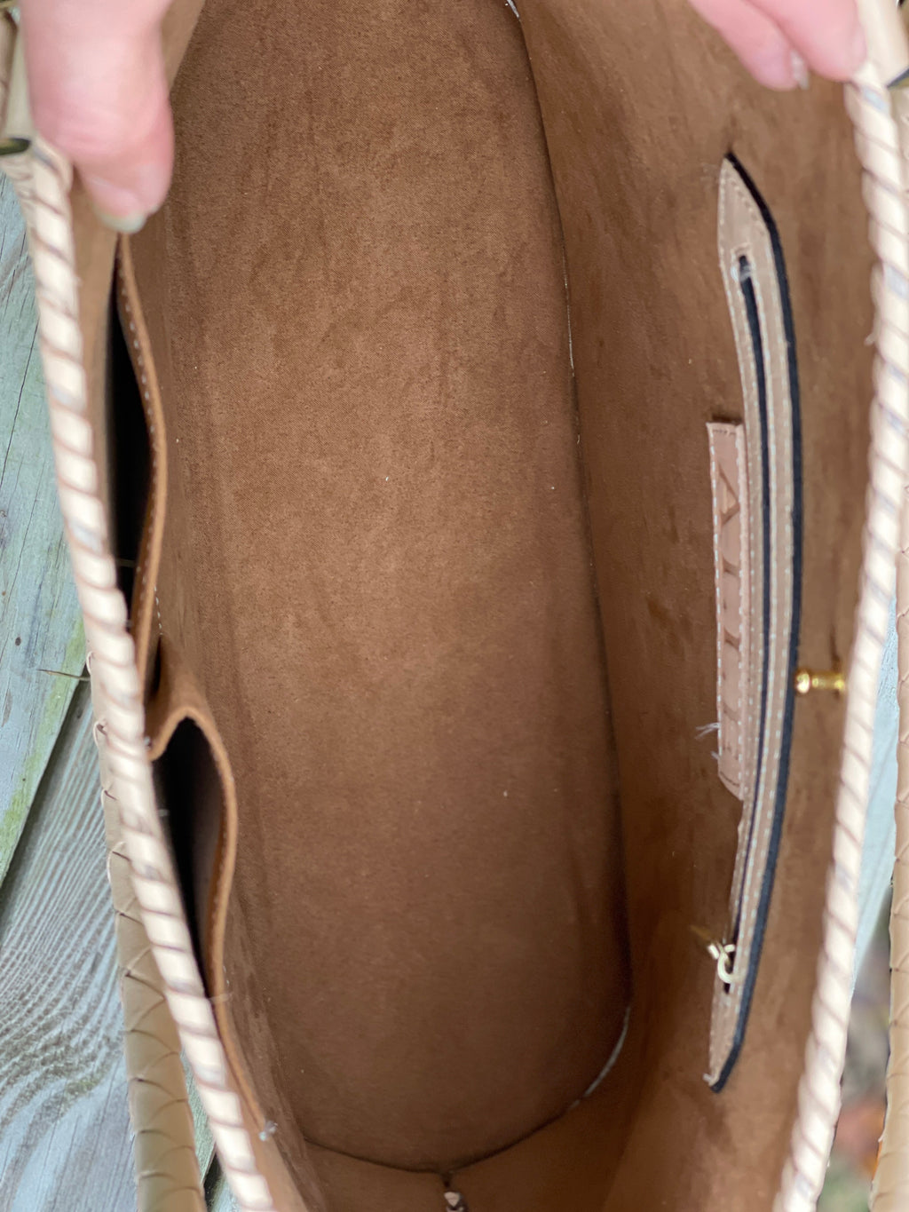 Hand Tooled Leather Extra Large Tote Travel Bag "IBIZA" Beige Color