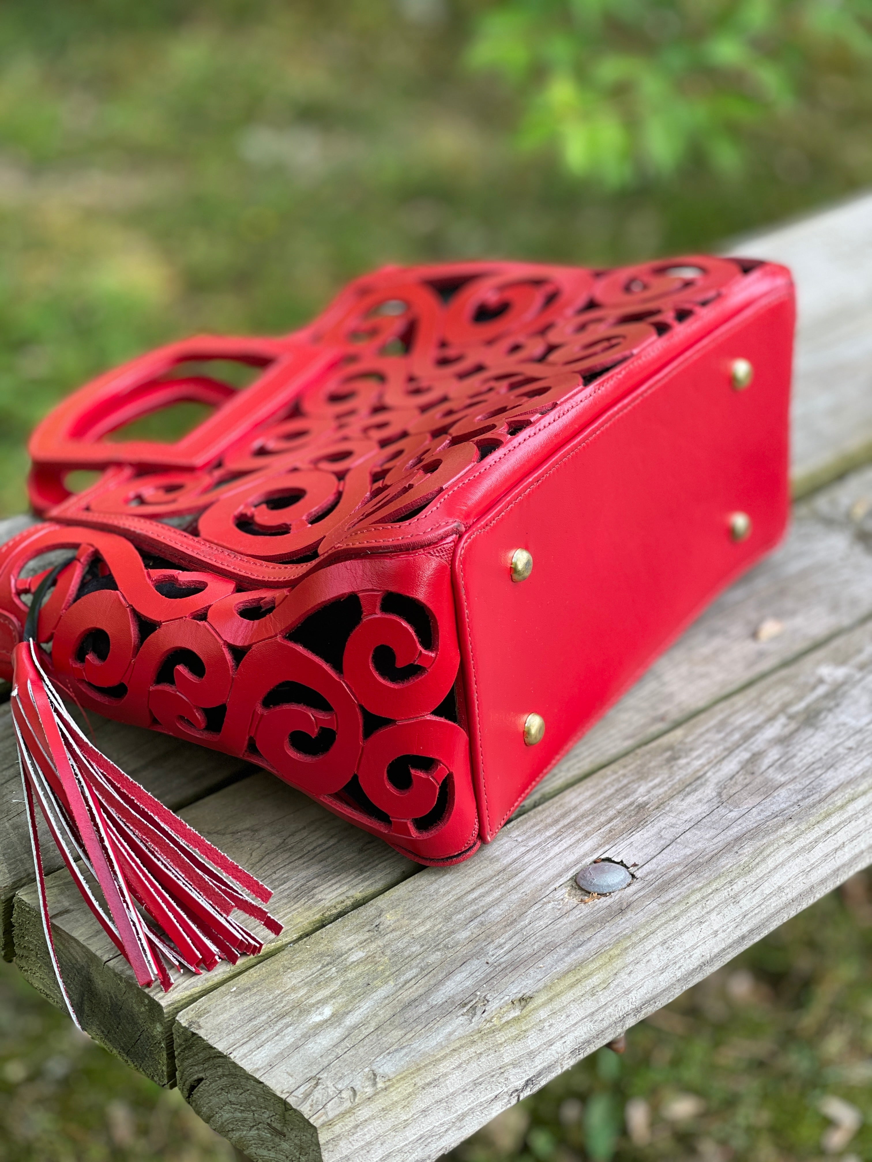Hand tooled Cut-Out Tooling Leather, Small Mini Tote - Crossbody "NOTA" by ALLE
