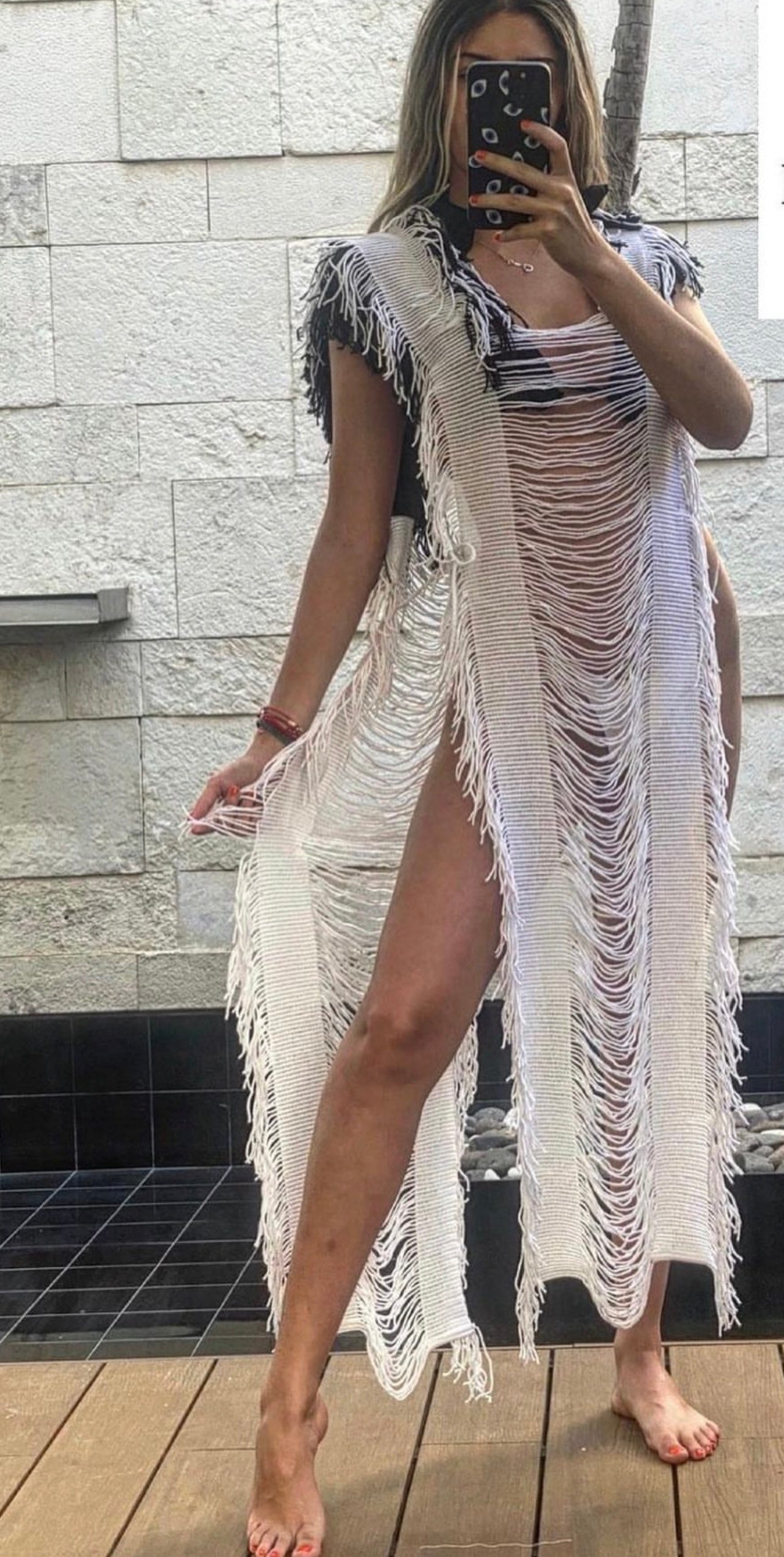 Handmade Frayed Maxi Beach Dress ANNA BARBAS Swim Cover Up, more colors
