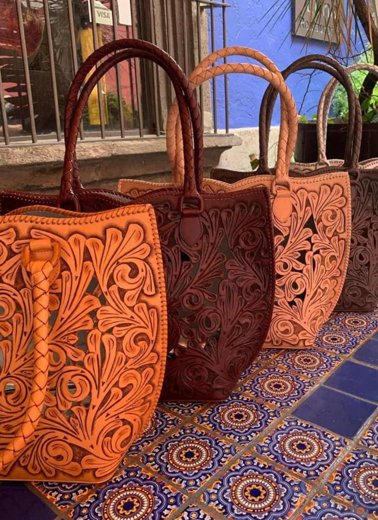 Hand-Tooled Leather Extra Large Tote "IBIZA" more colors