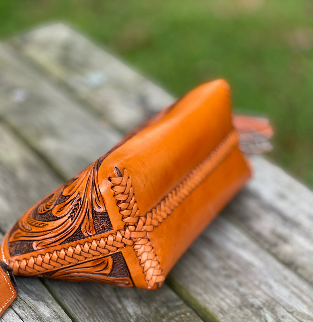 Hand-Tooled Leather COSMETIC BAG