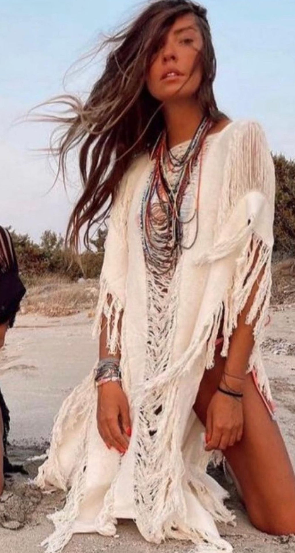 Handmade Frayed Cotton Maxi Beach Dress CAPRI, more colors