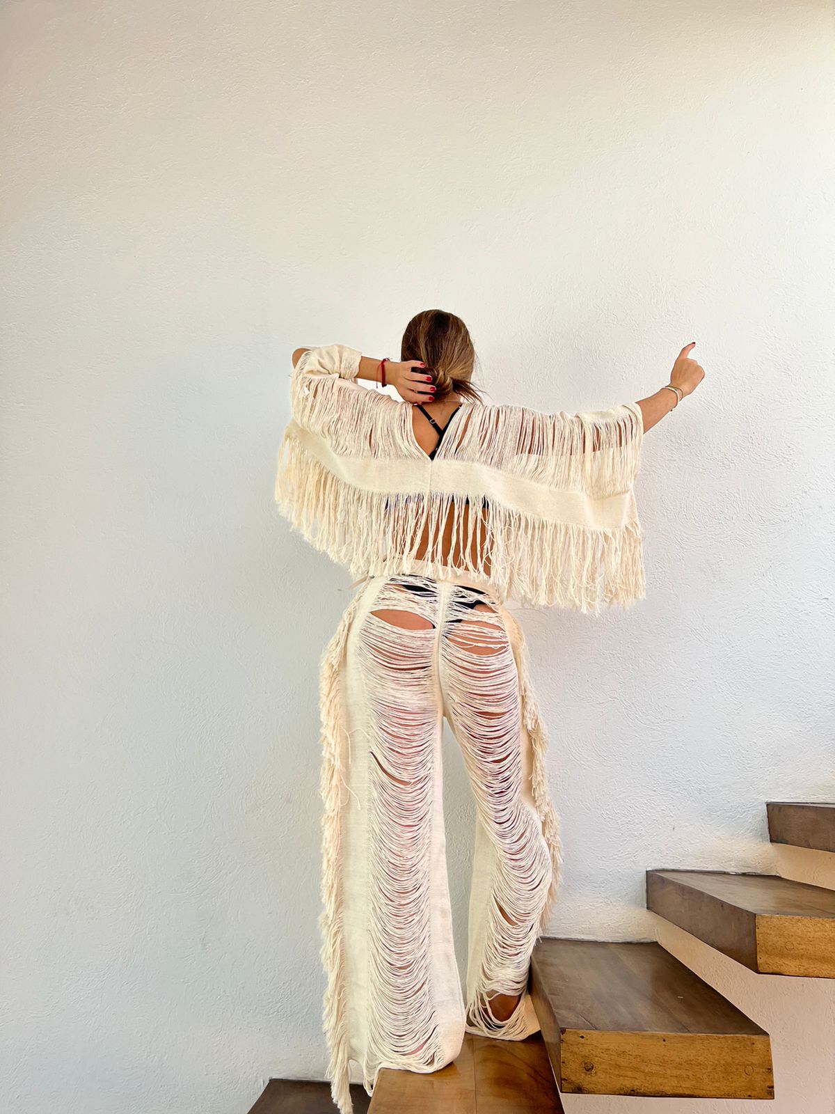 Handmade Frayed Set Pants & Crop "EMMA",  Organic Clothing