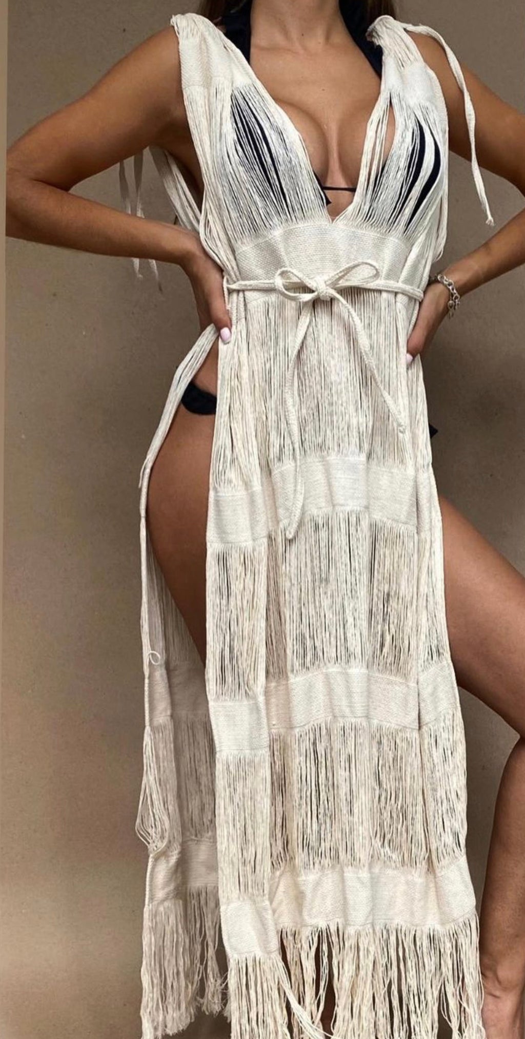 Handmade Frayed Maxi Beach Dress CABO, Swim cover-up