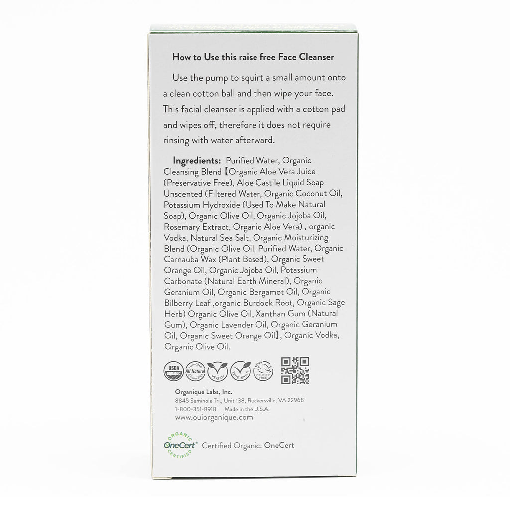 Certified Organic Rinse Free Facial Cleanser|Aloe vera All -in-1 Skin freshener All skin Types even Sensitive/Baby's wipe